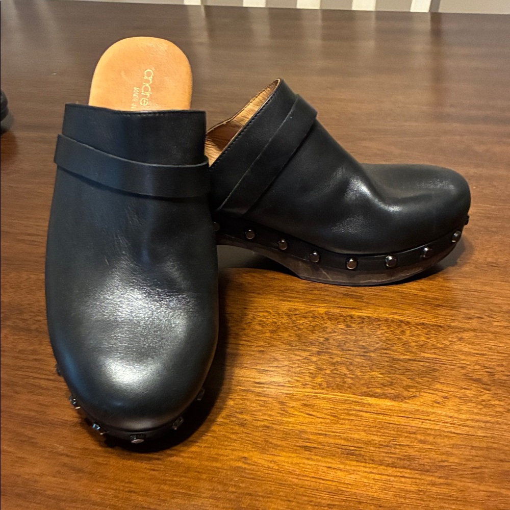 Andre Assous Black Leather Mules